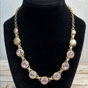 Larisa Barrera Gold and Purple Crystal Necklace